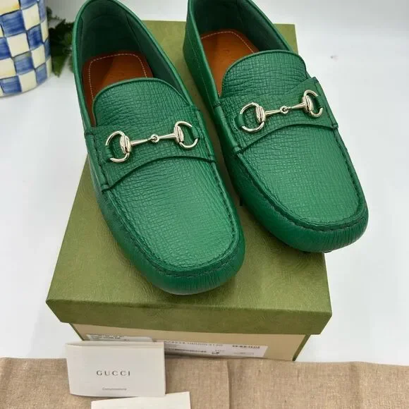 Men’s Gucci pebble grain leather horse bit driver loafers size 10.5 fits 11 US - Picture 2 of 10
